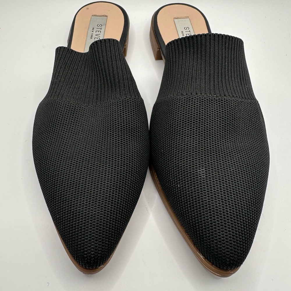 Steven by Steve Madden New York Black Stretchy Knit Textured Women's Mules; 7.5